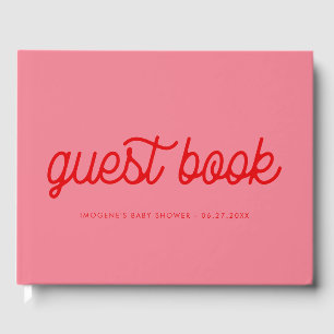 Pink Retro vintage script Baby shower Guest Book