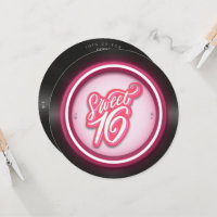 Pink Retro vinyl record sweet 16 birthday