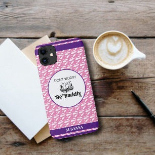 Pink Retro Water Pattern Otter Canoe Custom Name iPhone 11 Case