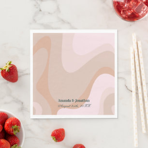 Pink Retro Wave Monogram Wedding Napkins