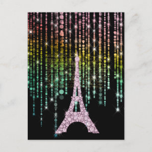 Pink Rhinestones Eiffel Tower Postcard
