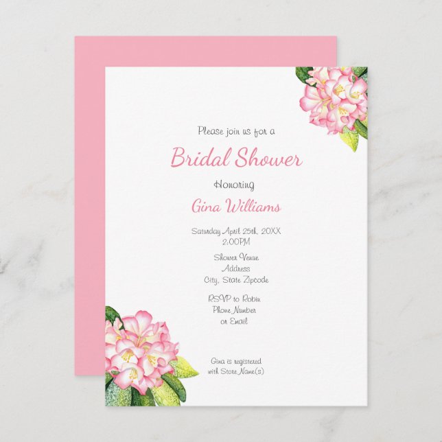 'Pink Rhod' Watercolor Invitation (Front/Back)