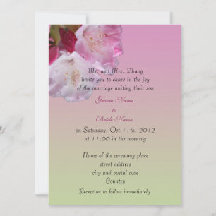 pink rhododendron flower wedding invitation