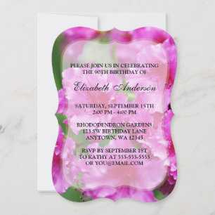 Pink Rhododendron Flowers 90th Birthday Party Invitation