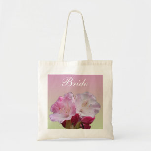 pink rhododendron flowers bride/groom bag