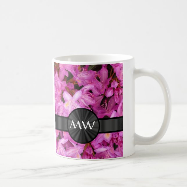 Pink Rhododendron flowers monogram Coffee Mug (Right)