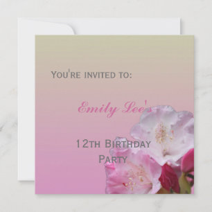 pink rhododendron flowers party invitation