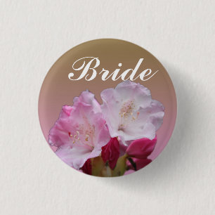 pink rhododendron flowers wedding button