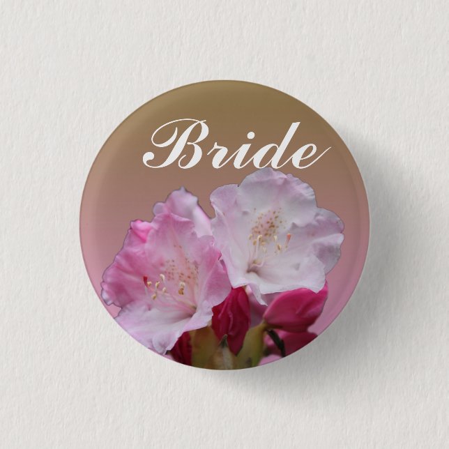pink rhododendron flowers wedding button (Front)