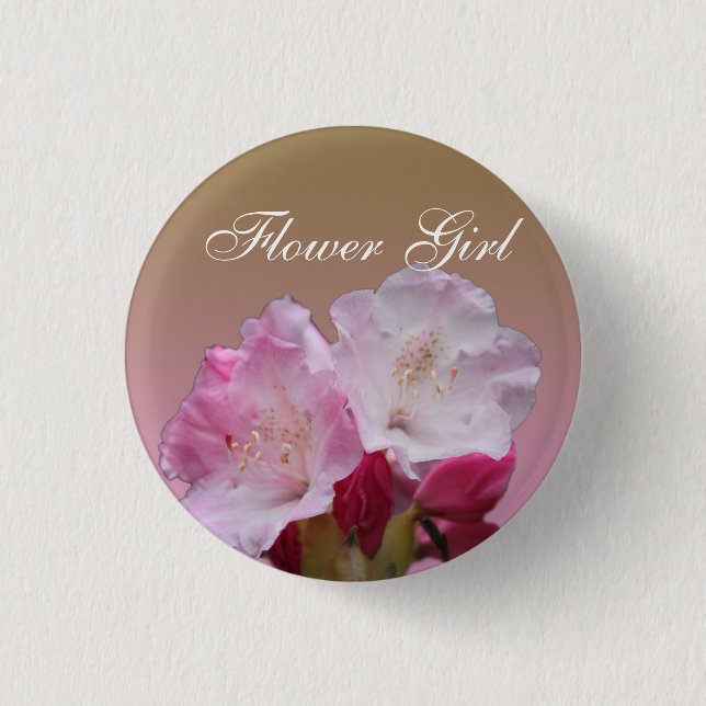 pink rhododendron flowers wedding button (Front)