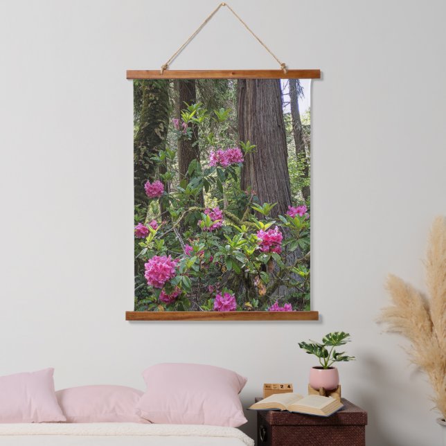 Pink Rhododendron in Forest Floral Hanging Tapestry (Bedroom)