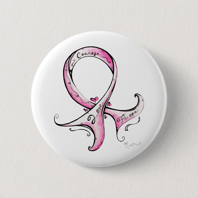 Pink Ribbon 6 Cm Round Badge (Front)