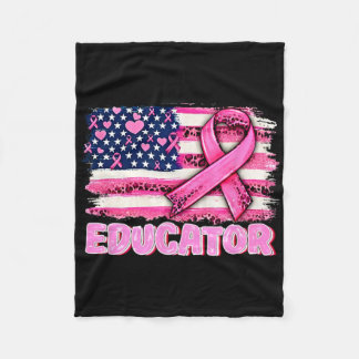 Pink Ribbon American Flag Educator Breast Cancer A Fleece Blanket