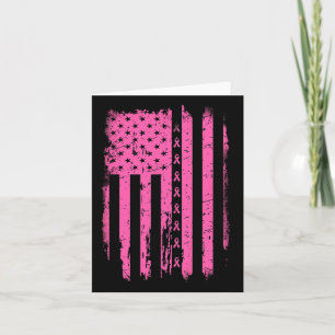 Pink Ribbon American Flag Usa Breast Cancer Awaren Card