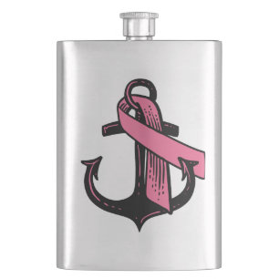 Pink Ribbon Anchor Hip Flask