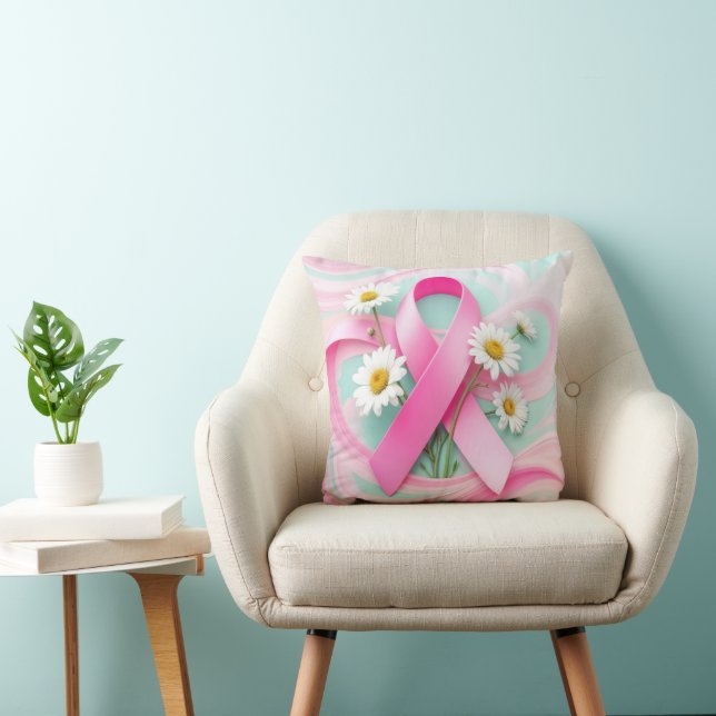 Pink Ribbon and Daisies Breast Cancer Awareness Cushion (Chair)