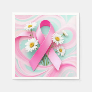 Pink Ribbon and Daisies Breast Cancer Awareness Napkin