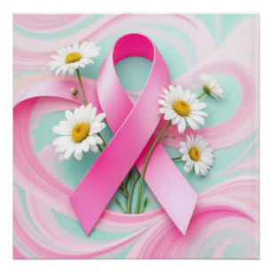 Pink Ribbon and Daisies Breast Cancer Awareness Poster