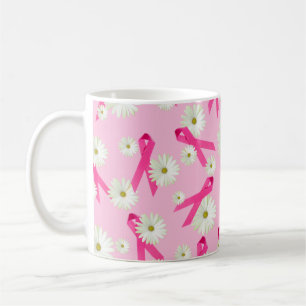 pink ribbon and daisy design coffee mug
