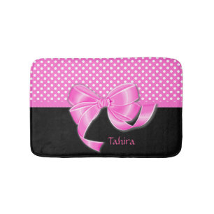 Pink Ribbon and Polka Dots Bath Mat