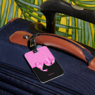Pink Ribbon and Polka Dots Luggage Tag