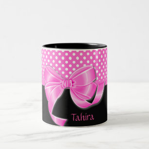 Pink Ribbon and Polka Dots Two-Tone Coffee Mug