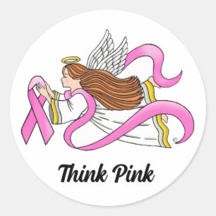 Pink Ribbon Angel Classic Round Sticker