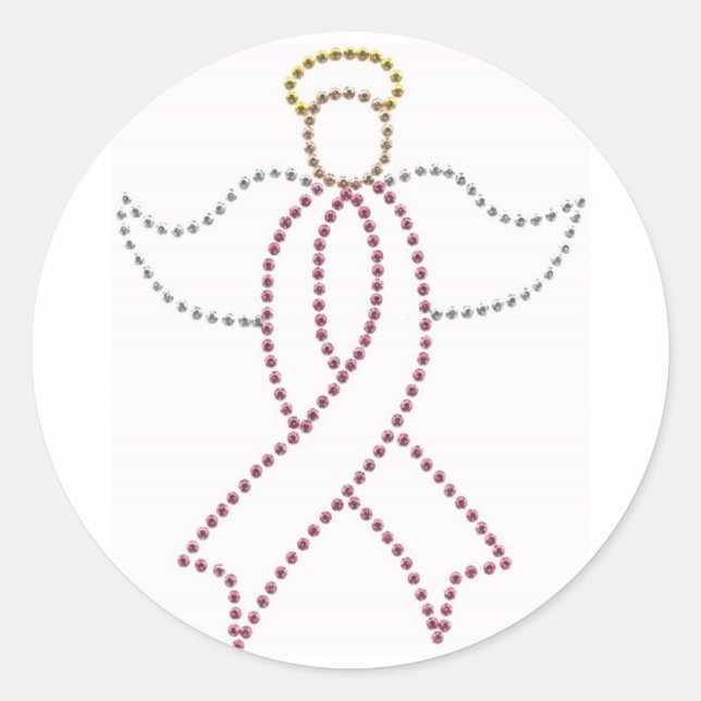 Pink Ribbon Angel Classic Round Sticker (Front)