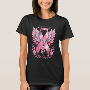 Pink Ribbon Angel Wings Halo Flower Support Cancer T-Shirt