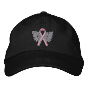 Pink Ribbon Angel Wings Logo Breast Cancer Embroidered Hat