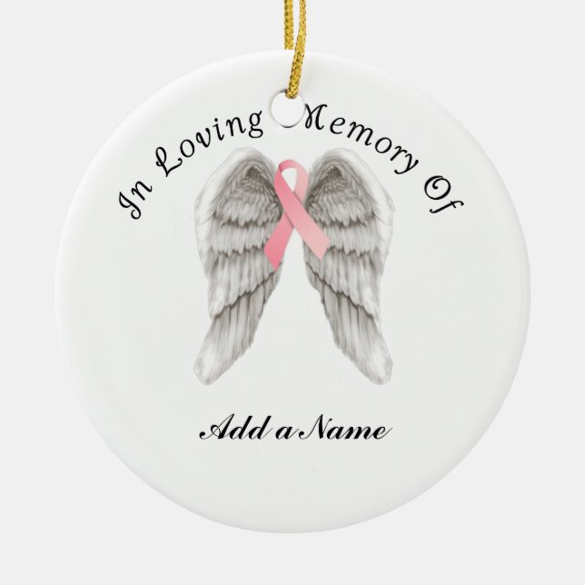 Pink Ribbon Angel Wings Memory X-Mas Ornament (Front)