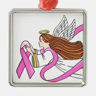 "Pink Ribbon" Awareness Angel Metal Ornament