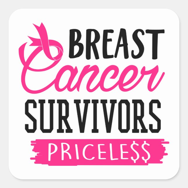 Pink Ribbon Awareness Breast Cancer Square Sticker (Front)