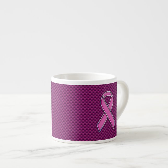 Pink Ribbon Awareness Carbon Fibre Decor Espresso Cup (Front Right)