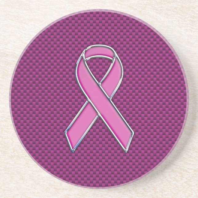 Pink Ribbon Awareness Fuchsia Carbon Fibre Coaster (Front)