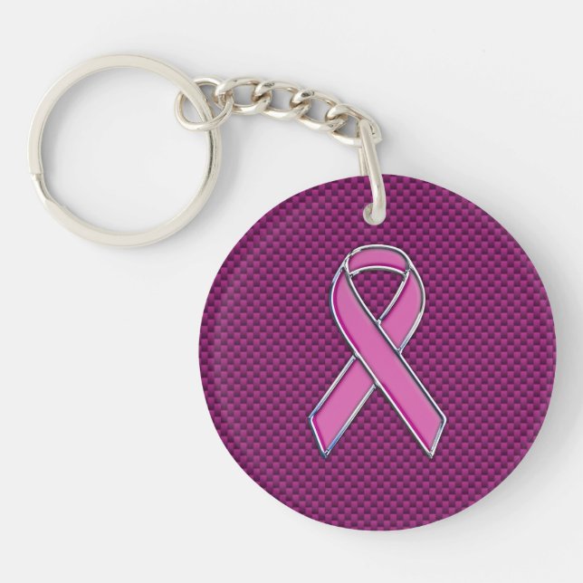 Pink Ribbon Awareness Fuchsia Carbon Fibre Key Ring (Front)