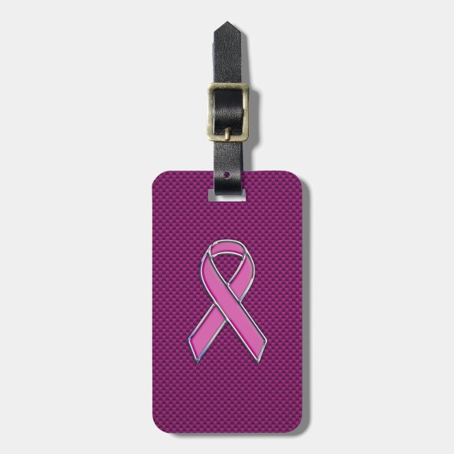 Pink Ribbon Awareness Fuchsia Carbon Fibre Luggage Tag (Front Vertical)
