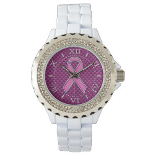 Pink Ribbon Awareness Fuchsia Carbon Style Dial Watch