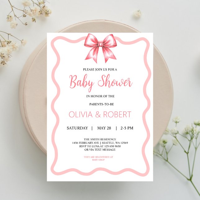 Pink Ribbon Baby Shower Invitation for Girl (Creator Uploaded)