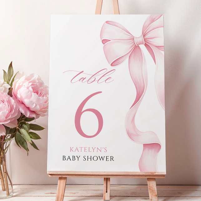 Pink Ribbon Baby Shower Table Number (Creator Uploaded)
