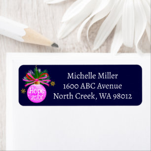 Pink Ribbon Bauble Return Address Label