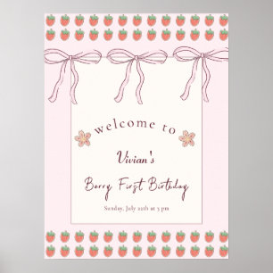 Pink Ribbon Berry First Birthday Welcome Poster