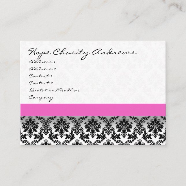 Pink Ribbon Black and White Damask Floral - Business Card (Front)