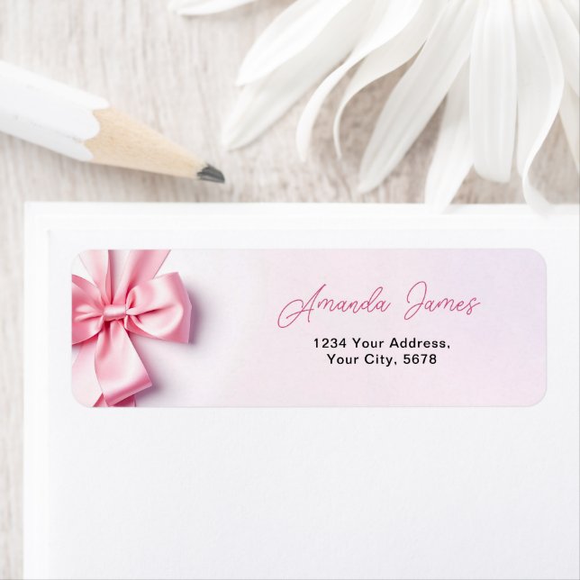 Pink Ribbon Bow Address Return Address Label (Insitu)
