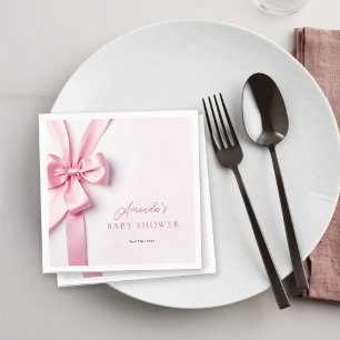 Pink Ribbon Bow Baby Shower Napkin