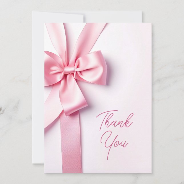 Pink Ribbon Bow Baby Shower Thank You Card (Front)