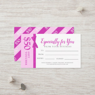 :Pink ribbon bow business gift $50 gift voucher Discount Card