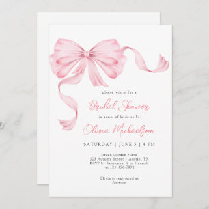Pink Ribbon Bow Coquette Minimalist Bridal Shower Invitation