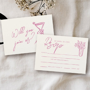 Pink Ribbon Bow Coquette Stylish Trendy Wedding RSVP Card