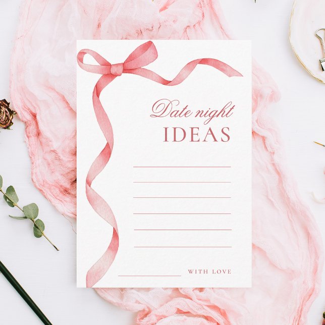 Pink Ribbon Bow Date Night Ideas Bridal Shower Enclosure Card (Creator Uploaded)